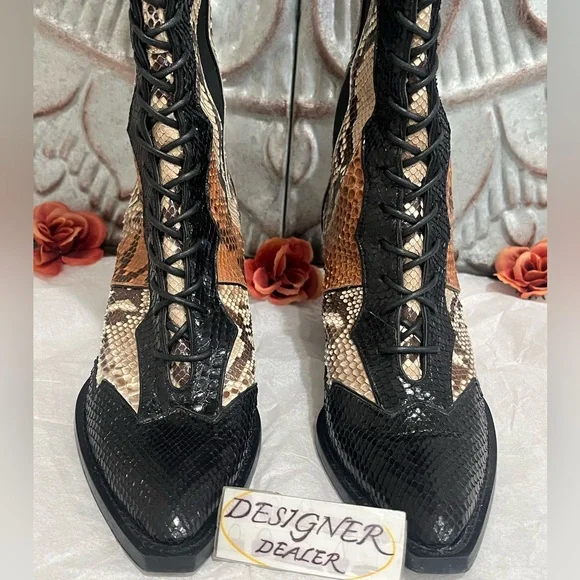 COACH Snakeskin Patchwork Lace Up Boots Size 6.5B EUC! G2718 - Picture 3 of 14